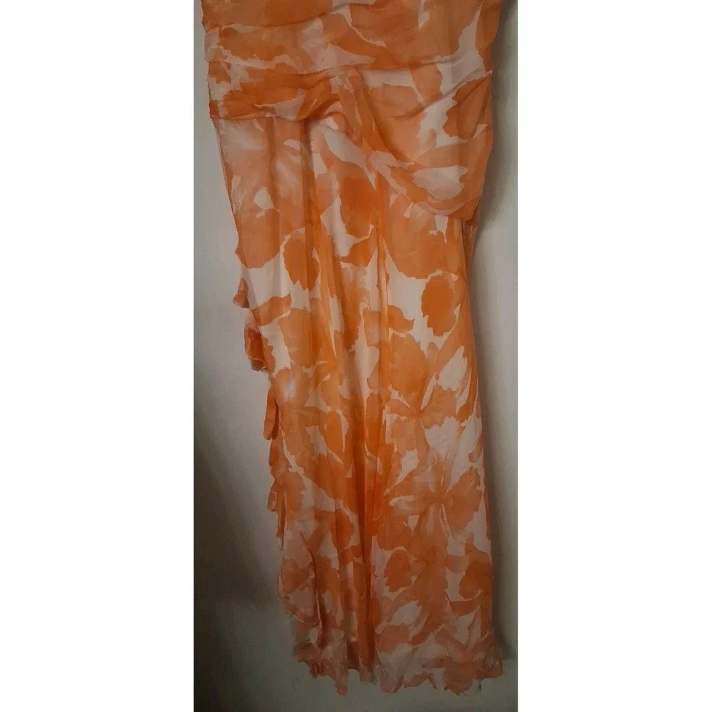 100% Silk Floral‎ Maxi Dress Women's 12 Strappy Ruffle Waterfall Chiffon Fairy - Picture 11 of 16
